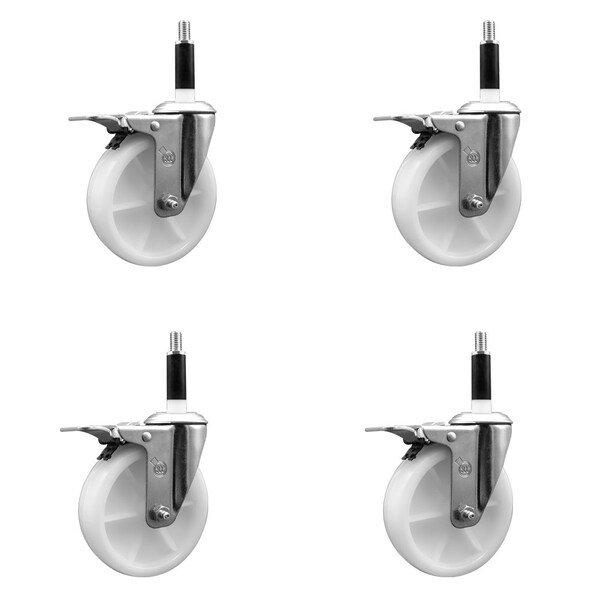 5'' Nylon Swivel 7/8'' Expanding Stem Caster Set Total Lock Brake, 4PK